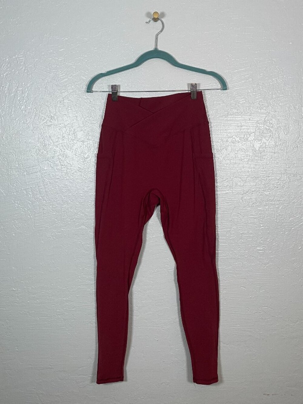 Buffbunny Collection Women M Maroon Red Leggings High Waisted Pockets Athleisure
